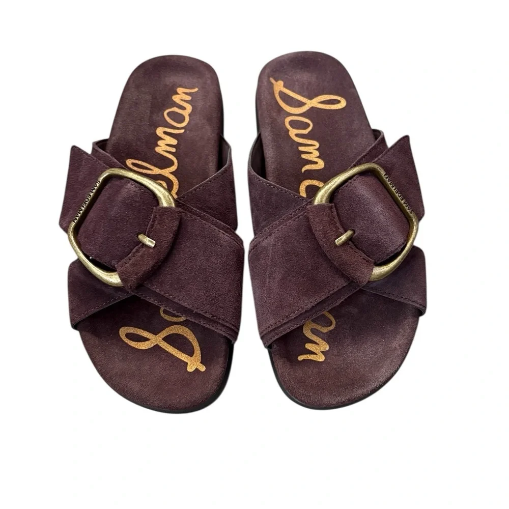 Sam Edelman Suede Buckle Slide Sandals in Cafe Noir Suede Size 6.5 - Picture 4 of 8